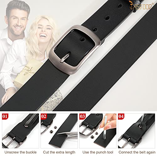 JASGOOD Plus Size Women Leather Belt Black Casual Waist Belt for Jeans Pants with Metal Pin Buckle - color: A-black, size: Fit Waist Size 37''-42''