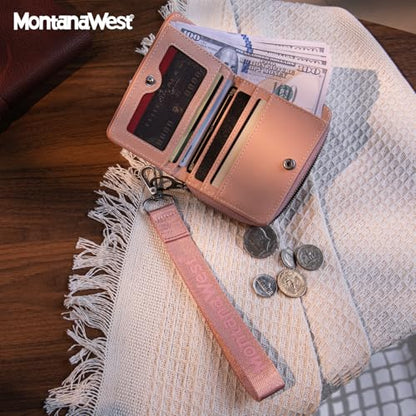 Montana West Small Wallet for Women Female Ladies with a Detachable Wristlet Women's Wallet with Rfid Blocking Lining Minimalist Lightweight & Easy to Carry - color: Dark Pink