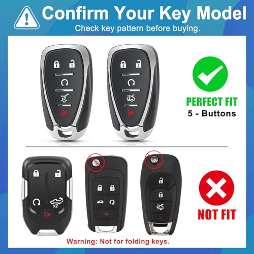 Key Fob Cover for Chevy - Premium Soft TPU Shell Full Protection Case with Keychain, Fits Equinox Malibu Traverse Cruze Blazer Camaro Trailblazer Spark Sonic Volt Bolt Trax, Black 5-Button - color: Black-silver, size: 5 Buttons
