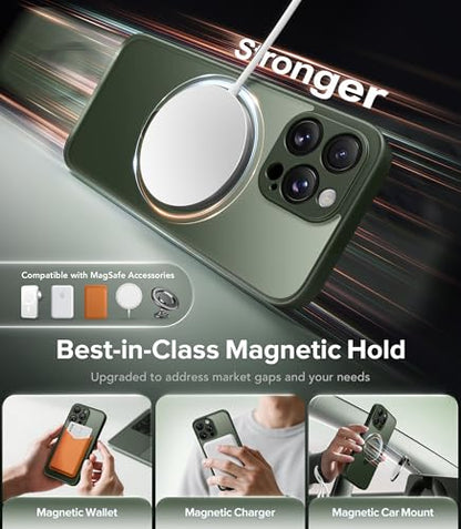 Magnetic for iPhone 14 Pro Case,[Unbreakable & Stable Stand] [Phone Case Compatible with MagSafe] [Military-Grade Protection] Slim Translucent Matte Shockproof Phone Cover,Deep Green - color: Green, size: iPhone 14 Pro (6.1 lnch,3 Lens)