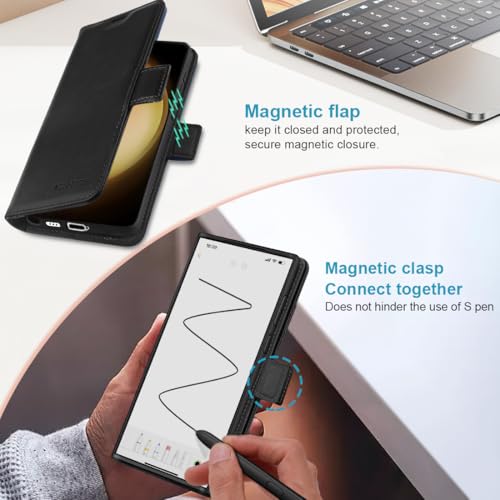 KEZiHOME Genuine Leather Wallet Case for Samsung Galaxy S26 Ultra Black | Black, RFID Blocking Card Holder, Kickstand, Magnetic Protective Phone Folio Cover, Compatible with S26 Ultra - color: Black, size: Galaxy S26 Ultra Case