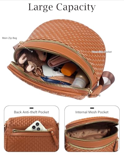 Valentoria Large Woven Leather Crossbody Bags for Women Checkered Bum Bag Sling Bag Purse Adjustable Strap Detachable Wallet | Woven - color: Brown Checkered
