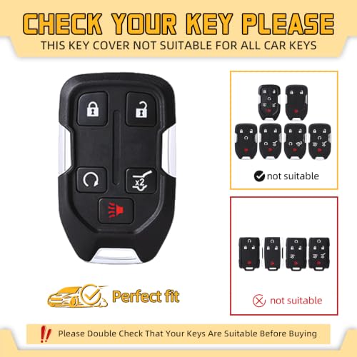 FT FUNTOR for GMC Key Fob Cover with Keychain | Compatible with 2017-2024 Chevy Silverado GMC Sierra Terrain Acadia 1500 2500HD 3500HD, 5-Button, Soft TPU Material - color: Gold/Red
