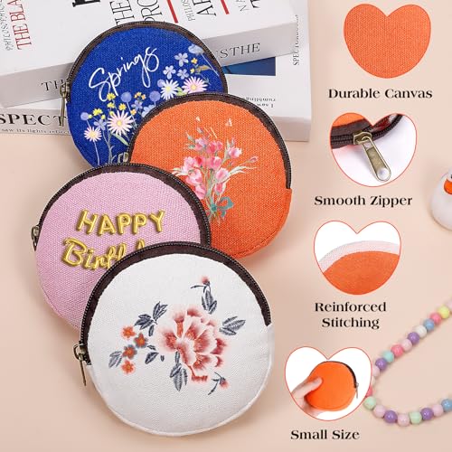 6 Pieces Mini Round Cotton Canvas Makeup Bag with Bottom, Multi-Purpose Zipper Coin Purse Pouch Cosmetic Bag Travel Toiletry Pouch, Blank DIY Craft Bag (Yellow, XS) - color: Yellow