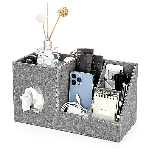 Sumnacon Square Linen Tissue Box Cover - Decorative Cube Tissue Cover with Side and Top Organizer, Modern Tissue Holder for Living Room Vanity Night Stand Table Countertop Office, Grey - color: Grey