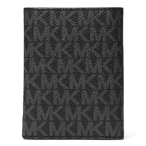 Michael Kors Hudson Trifold Wallet with ID - color: Silver-Tone Hardware/MK Signature/Black