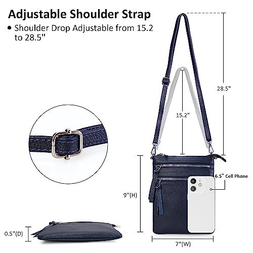 befen Small Genuine Leather Crossbody Purses for Women Trendy Travel Shoulder Handbags with Multiple Zipper Pockets - color: Navy Blue