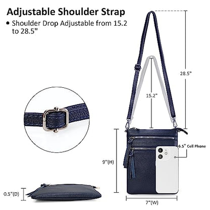 befen Small Genuine Leather Crossbody Purses for Women Trendy Travel Shoulder Handbags with Multiple Zipper Pockets - color: Navy Blue