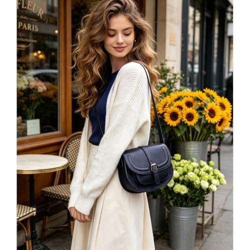 AFKOMST Crossbody Bags for Women,Small Saddle Purse and Boho Cross Body Handbags,Vegan Leather - color: Navy