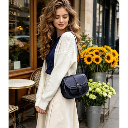 AFKOMST Crossbody Bags for Women,Small Saddle Purse and Boho Cross Body Handbags,Vegan Leather - color: Navy