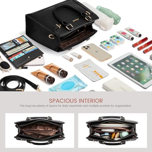 LOVEVOOK Purses and Handbags for Women, Tote Shoulder Bag Satchel Purse and PU Leather Top Handle for ladies - color: Black-s