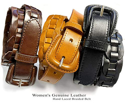 BS251813 - Beltscom Women's Belts Dress Belt Genuine Leather Hand Laced Braided Belt 1" Wide - color: Tan, size: XXL-40