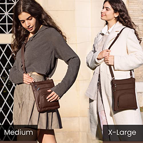 TOVOSO Crossbody Bag for Women, Genuine Leather Multi-Pocket Purse with Adjustable Strap, RFID Protection, Built-In Wallet - color: Brown, size: X-Large