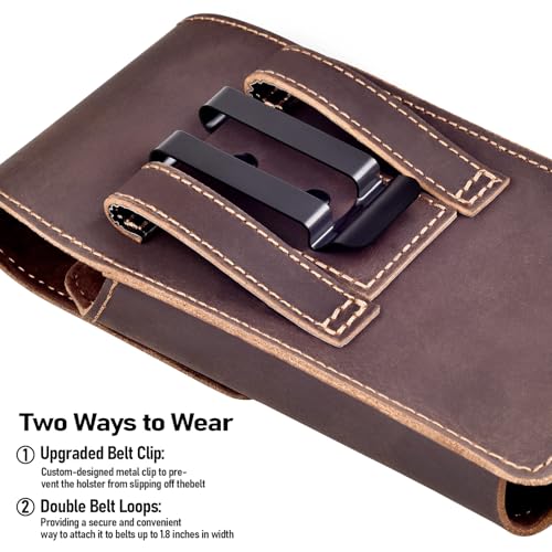 ykooe Genuine Leather Phone Holster Compatible with iPhone 17 16 15 14 13 12 & Pro Models, Galaxy S25 S24 S23 S22 -Belt Clip and Magnetic Closure,Dark Brown, L - color: Dark Brown, size: L