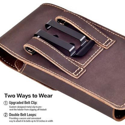 ykooe Genuine Leather Phone Holster Compatible with iPhone 17 16 15 14 13 12 & Pro Models, Galaxy S25 S24 S23 S22 -Belt Clip and Magnetic Closure,Dark Brown, L - color: Dark Brown, size: L