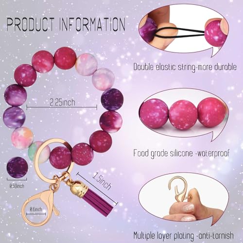 BAOSIWA Silicone Beaded Keychain Wristlet Key Ring Bracelet Cute Car Key Chain Holder for Women Girls - color: Galaxy