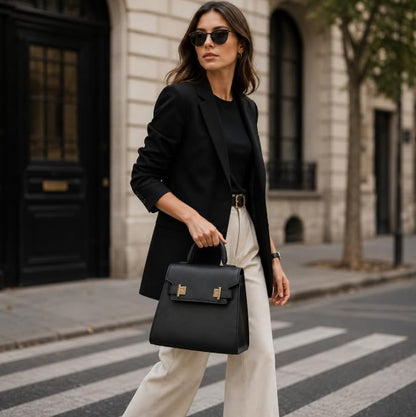 Gallery Tote Bag - Large PU Leather Shoulder Handbag for Women, Elegant Work Bag & Travel Purse with Zipper Closure - color: Black