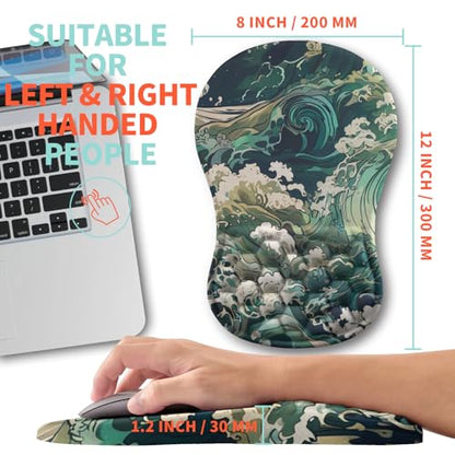 Ergonomic Mouse Pad Wrist Support with Memory Foam Massage Bulge, Carpal Tunnel Pain Relief Mousepad Wrist Rest for Mouse(12x8 inch, Sea Wave) - color: Kg039-sea Wave