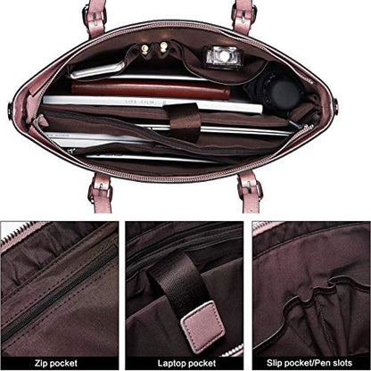 BOSTANTEN Genuine Leather Laptop Bag for Women 15.6'' Briefcase Tote Bags | Laptop Compartment, Structured, Professional, Detachable & Adjustable Shoulder Strap, Metal Feet, Work, Office, Business - color: K-pink