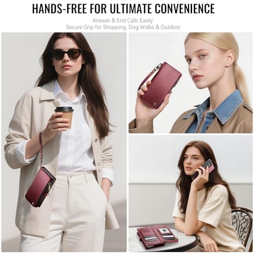 Defencase for Galaxy S26 Ultra Case Wallet Compatible with Magsafe, WineRed | Magnetic Detachable, RFID Bolcking Card Holder, Zipper Strap, PU Leather Drop-Proof Phone Cover for Samsung Galaxy S26 Ultra - color: (Detachable with Magsafe)-Wine Red
