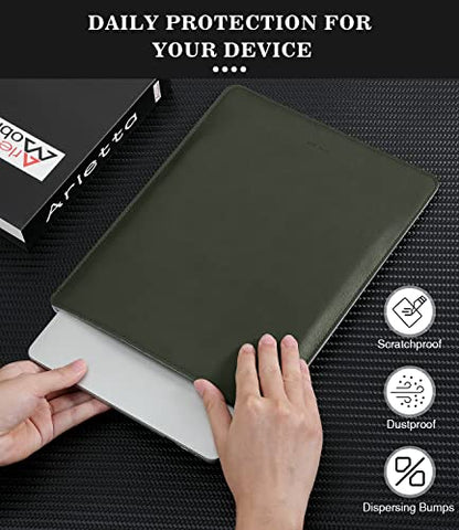 MoKo 14 Inch Laptop Sleeve Bag PU Leather Slim Protective Carrying Case | Laptop Carrying Case Fits MacBook Pro 14-inch M3/M2/M1, Midnight Green - color: Midnight Green, size: 14 Inch
