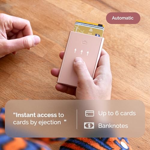 Automatic Aluminum Card Holder, RFID Protection. Model: SLIDER | Instant pop-up card access. Find the right card in seconds. Holds up to 6 cards. Ultra-slim design. - color: Matt Paint Pink, size: One Size