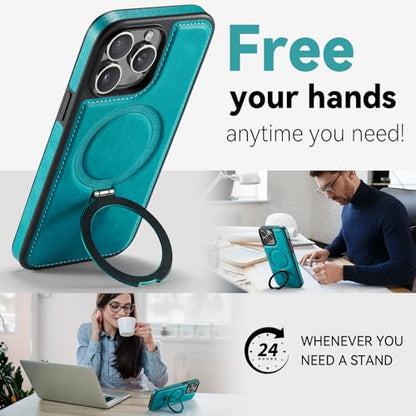 for iPhone 15 Pro Case with Stand Compatible with Magsafe, Green - color: Turquoise, size: iPhone 15 Pro - 6.1"