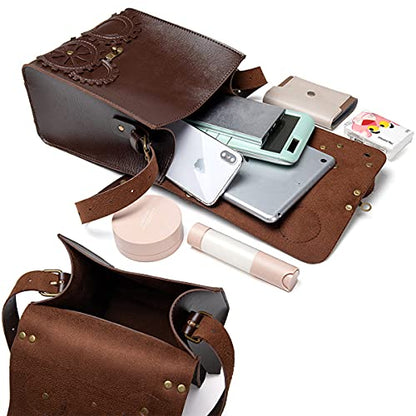 Messenger Bag Leather Retro Briefcase Steampunk Crossbody Shoulder Purse Satchel for Women Lolita Gothic Costume Accessory - color: B-029