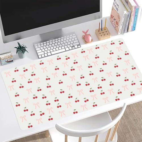 Bow Cherry Desk Mat, Cute Extended Gaming Keyboard Mouse Pad, Large Office Desk Cover Mat Pad Deskmat, Non-Slip Leather Home Office Desk Mat Protector 23.6"x11.8" - color: Bow Cherry, size: S(23.6×11.8 inch)