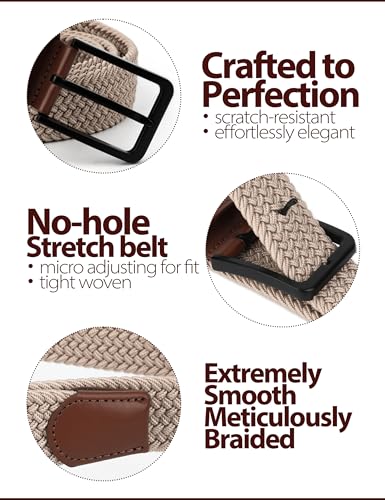 Stretch Elastic Braided Woven Golf Belt 1 3/8 Inch Wide for Men and Women - color: Lightbrown, size: X-Large (Fits 40-44" Waist)