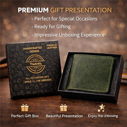 Genuine Leather Bifold Card Holder Wallet, Forest Green | Men & Women, Slim Minimalist, Front Pocket, Compact Travel & Everyday Carry - color: Green