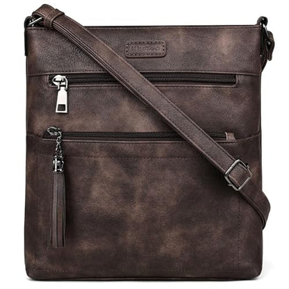 Medium Crossbody purses for women Leather Travel Crossbody Bag | Multi Compartments&pockets,Soft Leather,adjustable strap,organized,lightweight,with tassel,for Travel,Everyday - color: Coffee