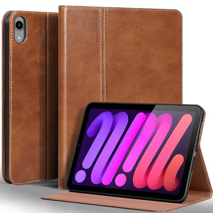 Gexmil Leather Case for iPad mini 7 A17 Pro/iPad mini 6 Gen 8.3 Inch | Genuine Leather Cover for iPad Mini 2024/2021,Protective Smart Folio,Auto Sleep/Wake,Anti Slip,Vegetable Tanned Brown - color: Vegetable Tanned Brown