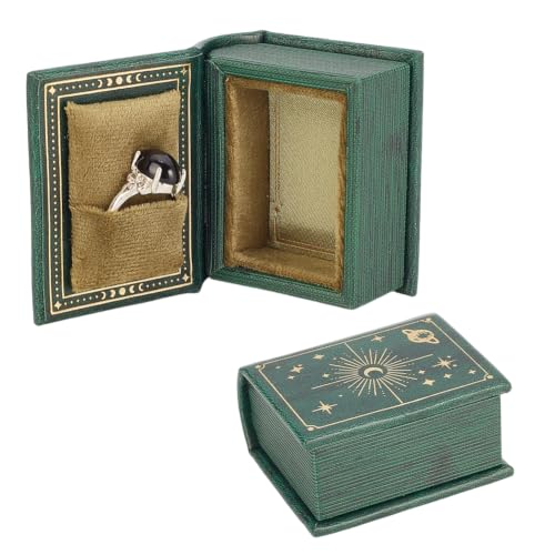 2PCS Deep Blue Vintage Magic Book-Shaped Ring Box PU Leather Closure for Proposal Engagement Gift Jewelry Box Elegant Display Holder Ring Mini Ring Box for Proposals Engagements Weddings - color: Green