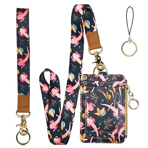 Cute Axolotl Badge Holder with Lanyard, Women's Lanyard Wallet, Id Badges Holder for Nurse, Teacher, Student, Office - color: Axolot