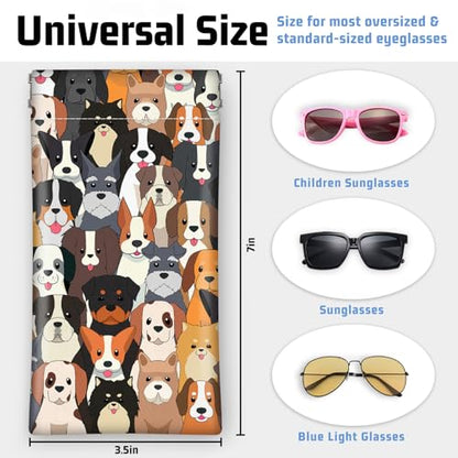 Soft Glasses Case for Sunglasses Eyeglass Slim Pouch | 7x3.5 inches, Portable PU Leather, Squeeze Top, Sunglasses Holder Bag Pouch, For Women Men - color: Dog