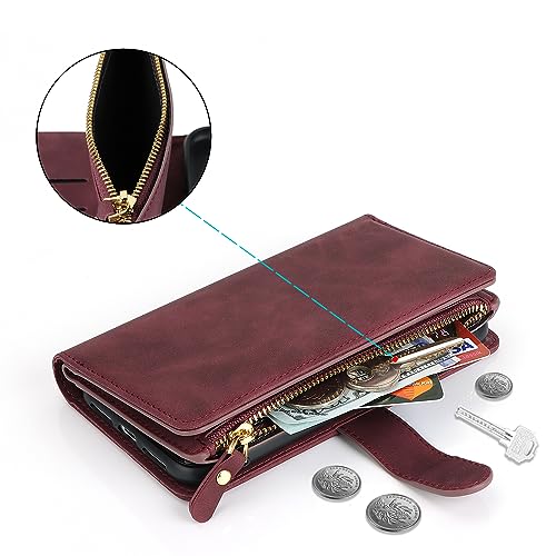 iCoverCase Compatible with iPhone 15 Crossbody Case with Strap, Wallet Phone Case Card Holder [Not Detachable] PU Leather Kickstand Zipper Lanyard Case 6.1" (Claret) - color: Claret, size: for 15 6.1 inch