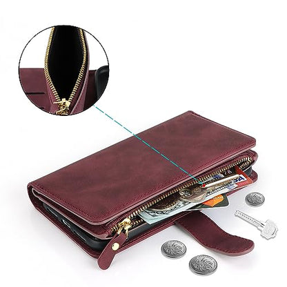 iCoverCase Compatible with iPhone 15 Crossbody Case with Strap, Wallet Phone Case Card Holder [Not Detachable] PU Leather Kickstand Zipper Lanyard Case 6.1" (Claret) - color: Claret, size: for 15 6.1 inch