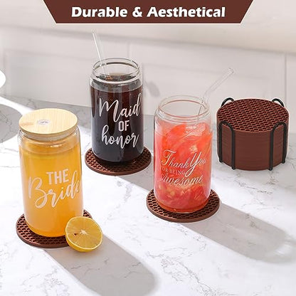 TWTLi Silicone Coasters Set of 8 with Holder — Non-Slip Drink Coasters for Coffee Table, Home Bar & Kitchen, Protects Wood & Marble Surfaces from Water Rings, Dishwasher Safe (Brown) - color: Brown, size: 8 Pcs
