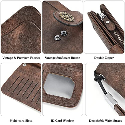 BOSTANTEN Leather Wallets for Women RFID Blocking Wristlet Clutch Purse | 13 Card Slots, Phone ＆ Card Holder, Large Capacity, Long Bifold, Zipper Coin Pocket, Ladies Gifts, Coffee - color: 1-1-coffee-rg