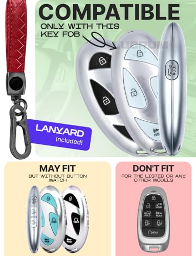 Lucrum Compatible with Hyundai Key Fob Cover & Keychain | Fits Santa Fe, Sonata, Tucson, Grandeur, Ioniq 6, KONA, Elantra - For 5 Button Remote (2022-2025) - Red and Black - color: Red & Black, style: 5 Buttons_2