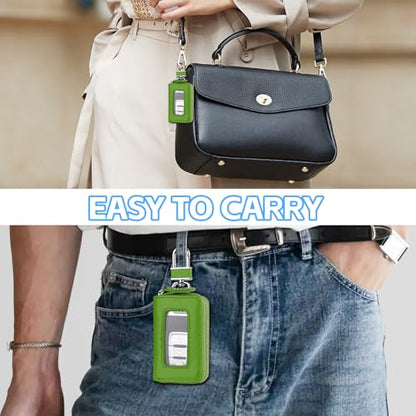 Wuyaoyao Car Key Fob Cover, Genuine Leather Car Key Case Holder with Keychain, Universal Auto Smart Key Protector Case for Men Women (Green) - color: Green