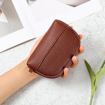GAEKEAO Coin Purse for Women Small Change Key Pouch Vegan Leather large Capacity mini Portable Ladies Wallet with Zipper - color: A-Brown