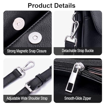 RFID Crossbody Bags for Women Vegan Leather with 2 Straps White | Purse Shoulder Bag Travel Cell Phone - color: Black