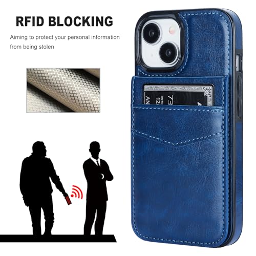 KIHUWEY for iPhone 15 Wallet Case Card Holder for MagSafe, Blue | Wireless Charging, RFID, Flip PU Leather, Magnetic Clasp, Hands-Free Viewing Kickstand, Heavy Duty Protective Cover - color: Magsafe for Blue