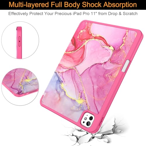 Soke Case for iPad Pro 11 Inch (M5 2025/M4 2024) - Hot Pink Marble | Built-in Apple Pencil Slot, Auto Sleep/Wake, Lightweight Protective Cover - color: C-Hot Pink Marble