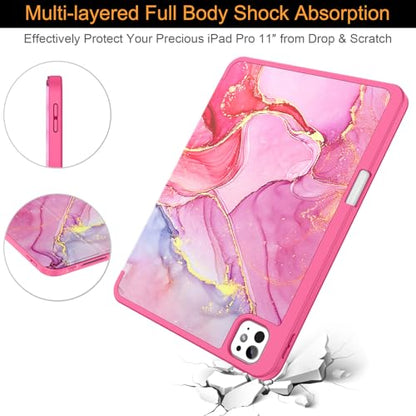 Soke Case for iPad Pro 11 Inch (M5 2025/M4 2024) - Hot Pink Marble | Built-in Apple Pencil Slot, Auto Sleep/Wake, Lightweight Protective Cover - color: C-Hot Pink Marble