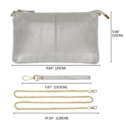 Uromee Genuine Leather Wristlet Wallet Clutch Purses with Detachable Chain | Crossbody Bag Handbag with removable Shoulder Chain for Women Daily Shopping - color: 0219 Light Grey