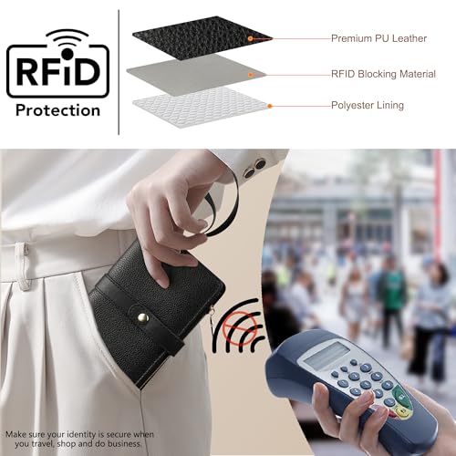 Small Wallet Women RFID Blocking Vegan Leather Slim Thin Bifold Credit Card Wallet Passport Holder Ladies Travel Wallet Mini Purse with Zipper Pocket - color: Black