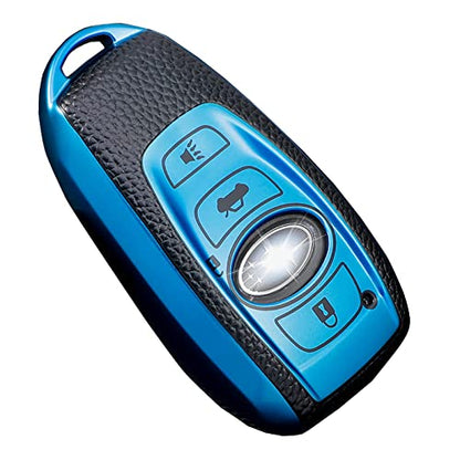 Subaru Key Fob Cover, Premium Soft TPU Leather Full Cover Protection Case for Subaru Forester, Outback, BRZ, Legacy, CrossTrek Smart Key Protector, Blue - color: Blue